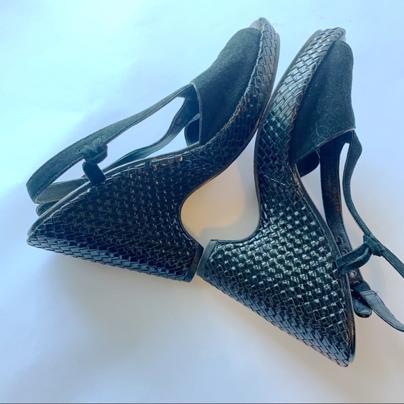 Cole Haan // Black Suede Criss Cross Woven Wedge Heels 6 - Picture 8 of 9